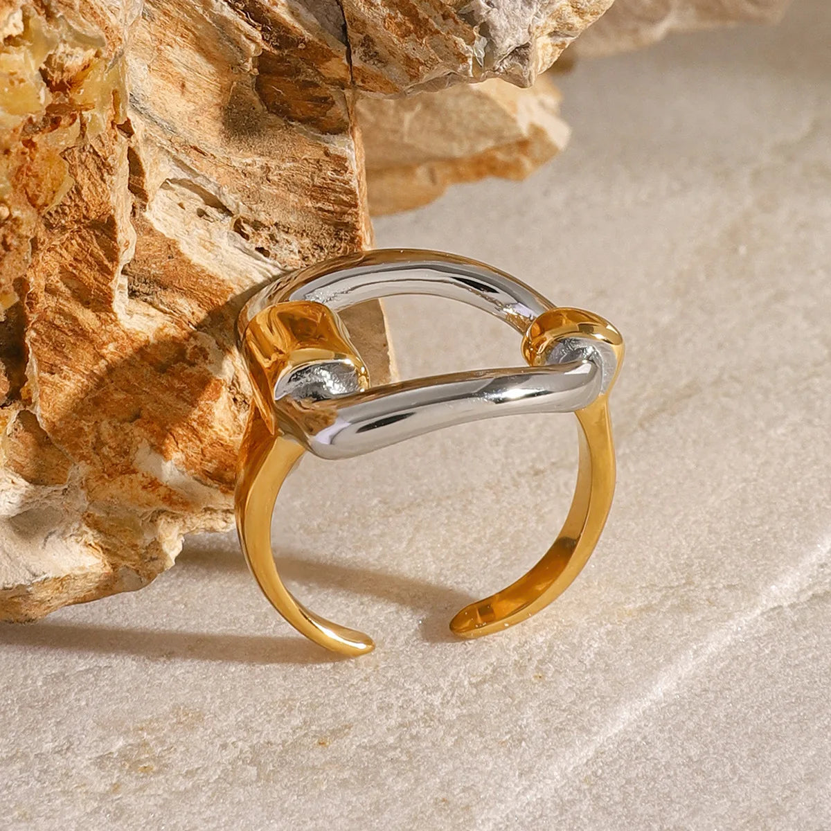 Unique Hollow Contrast Gold Silver Adjustable Ring