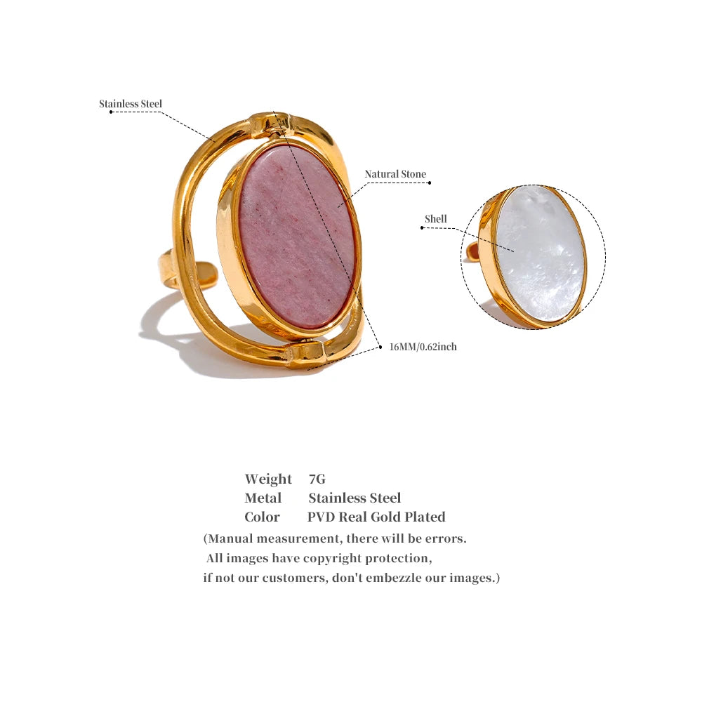 Natural Stone Shell Rotatable Adjustable Ring