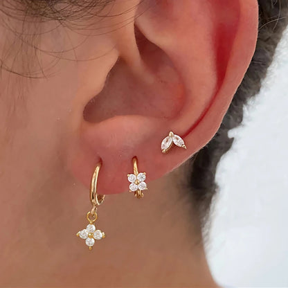 Three Piece Set Mini Flower And Half Flower Earrings