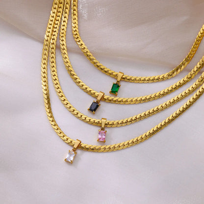 Vintage Square Zircon Thick Chain Necklace