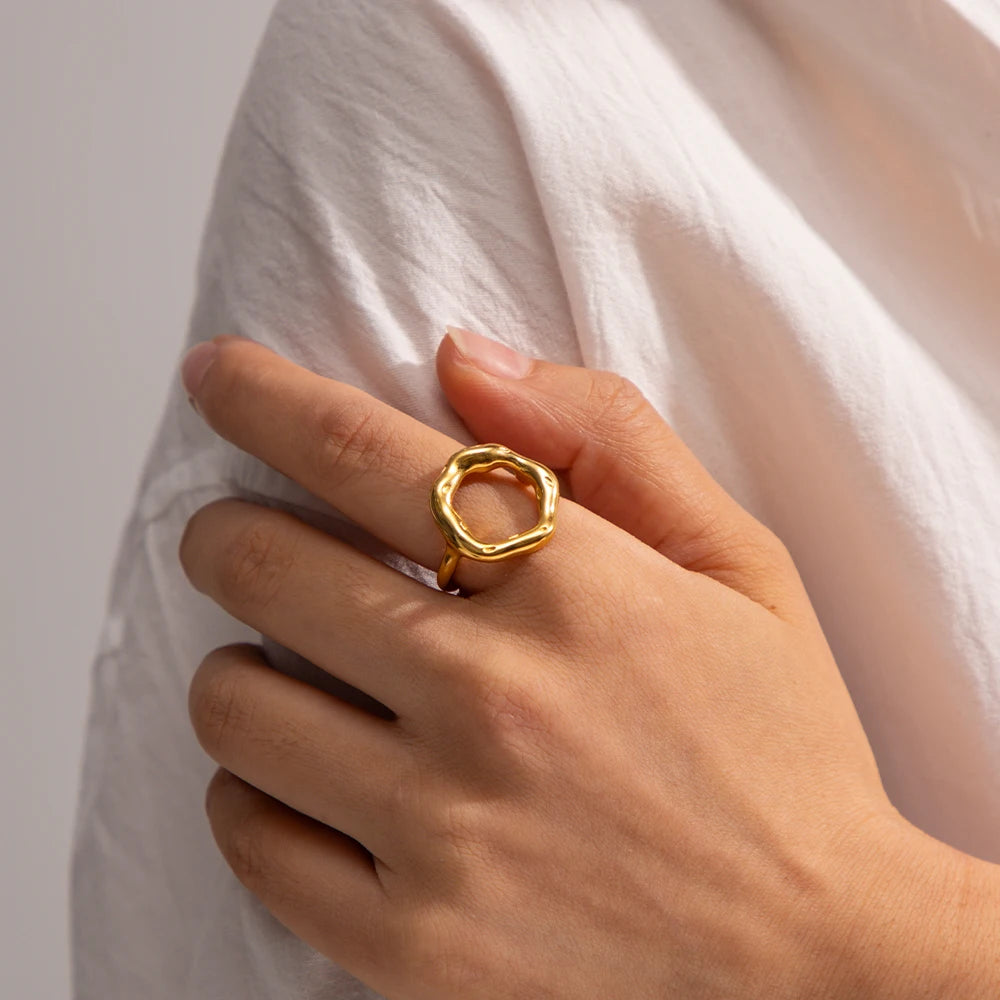 Hollow Lava Adjustable Gold Ring