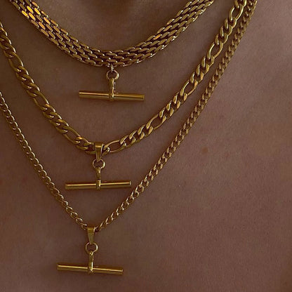 Minimalist T-Bar Pendant Chain Necklace