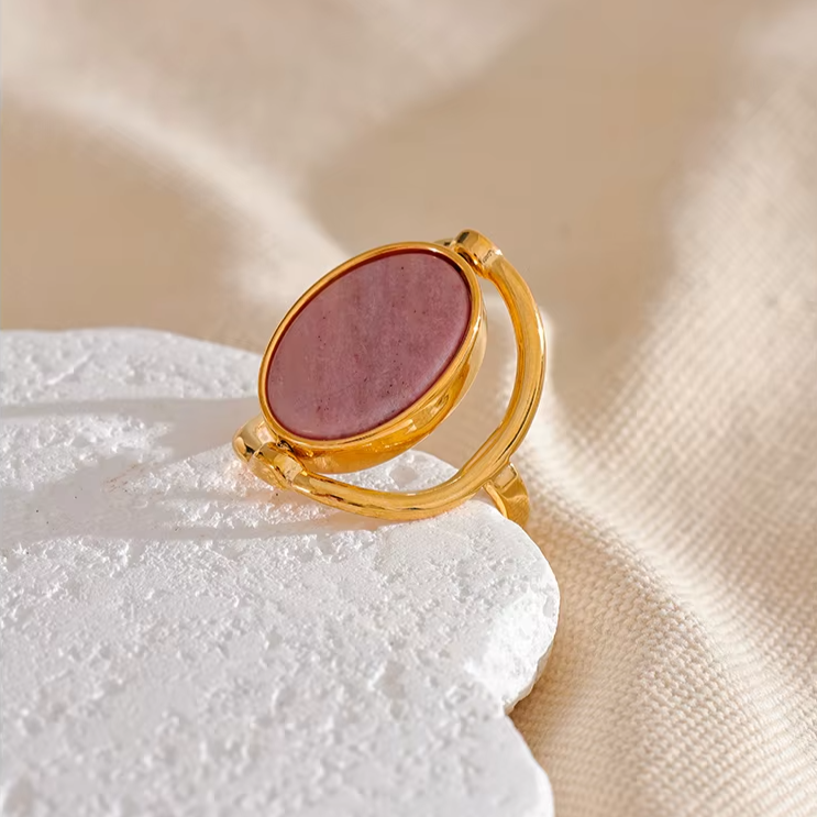 Natural Stone Shell Rotatable Adjustable Ring